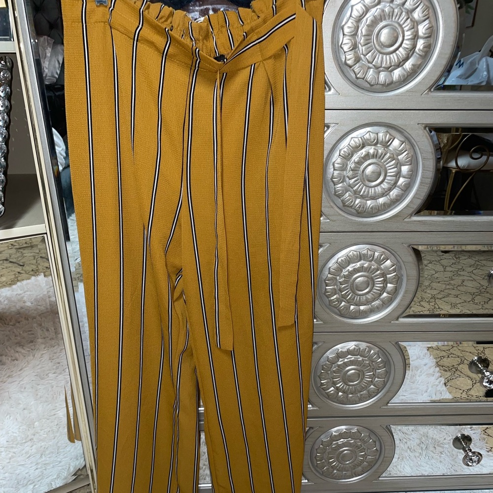 Womens pants ruched waist band with bow tie